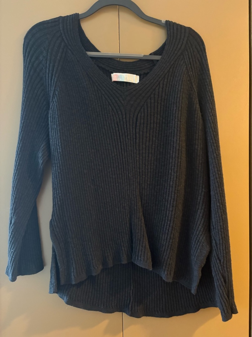 Free People Ribbed V-Neck Sweater in Charcoal